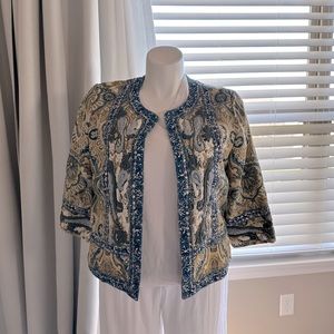 CHICO'S Womens Tapestry Paisley Embellished Lined Cotton Blend Jacket Sz L (2)